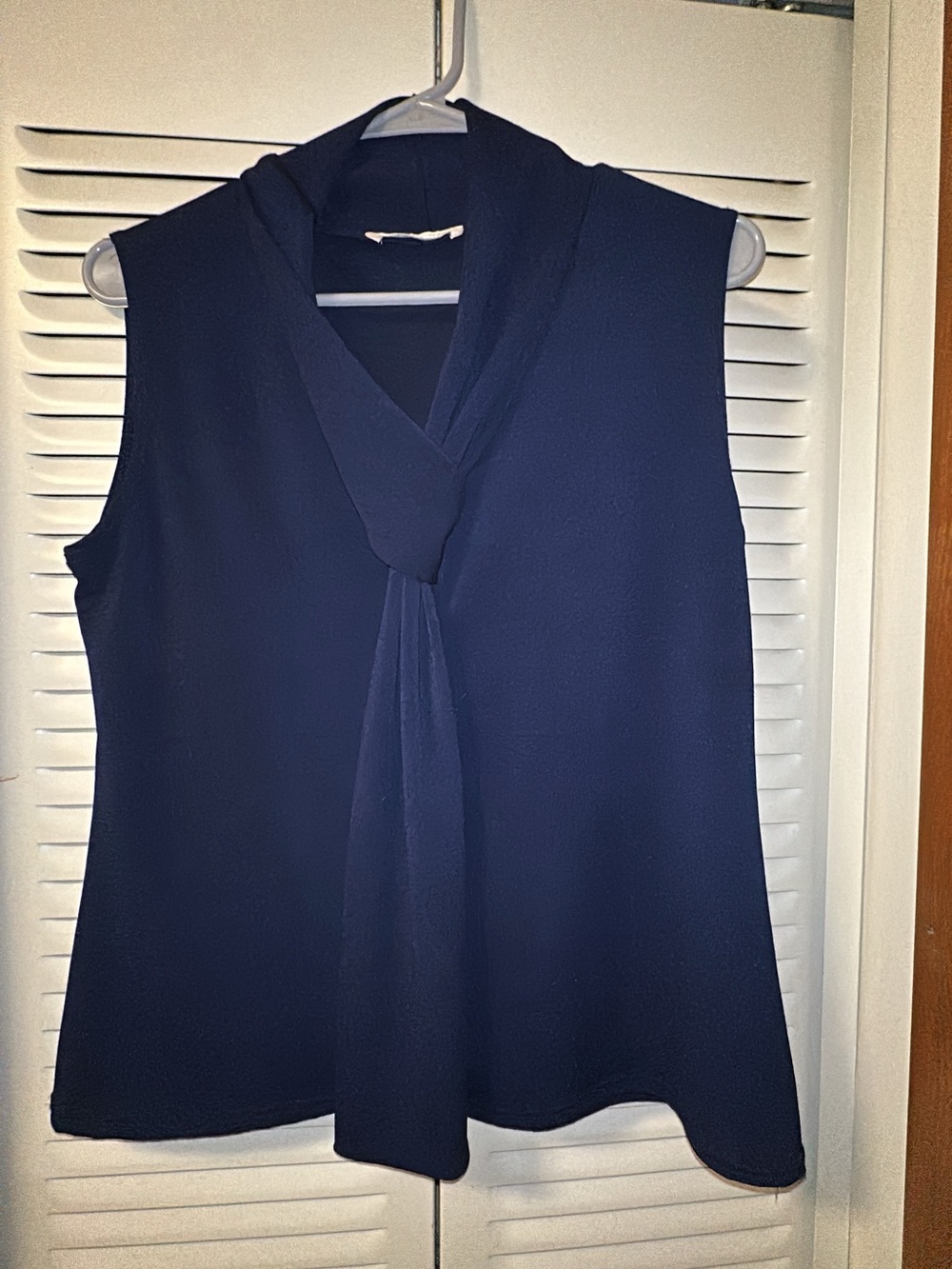 Sleeveless Tie-Neck Blouse in Navy